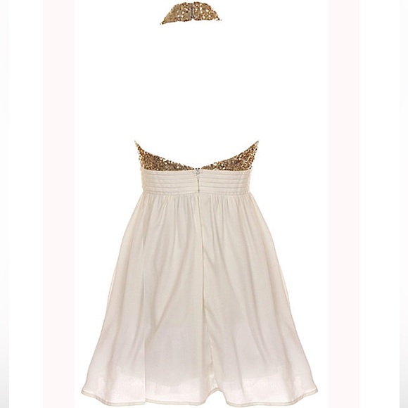RICKETY RACK #53 Sparkling Gold White Sequin Halter Dress S M L - Picture 2 of 4